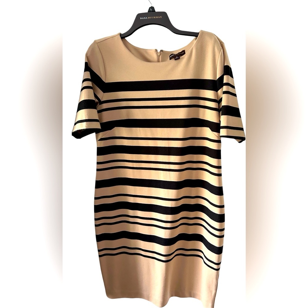 Dana Buchman dress in beige and black stripes size 14
